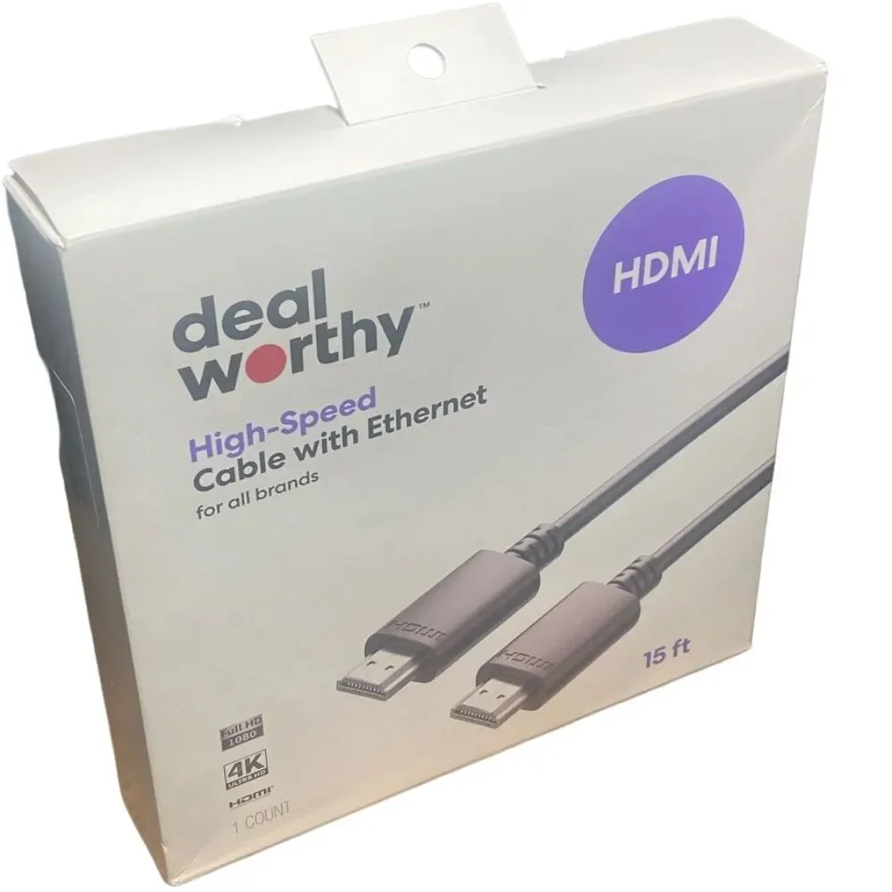 dealworthy 15ft HDMI High Speed Cable with Ethernet - 4K Ultra HD, 1080p Full HD